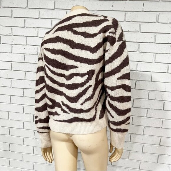 J.Crew Women’s Ribbed V-neck Wool Blend Zebra Stripe Cardigan - Picture 9 of 13